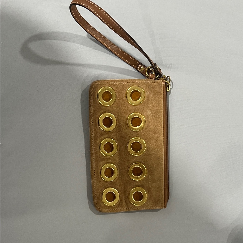 Coach Brown Wristlet with Gold Eyelets